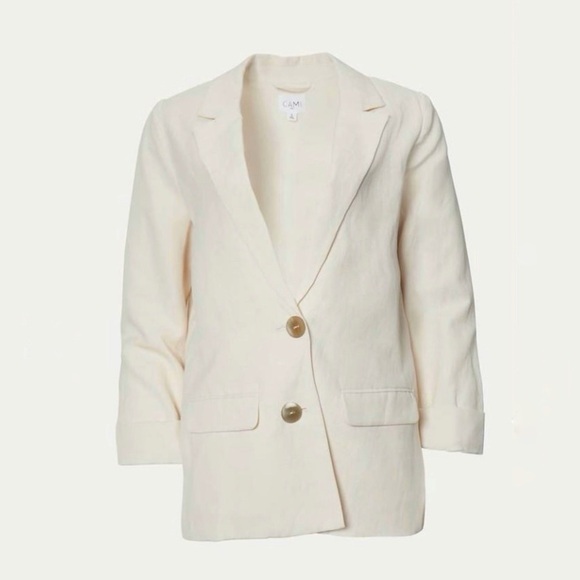 Cami NYC Owen Blazer Silk Linen Notch Lapel Button Front Jacket Ceramic Ivory XL - Picture 3 of 16